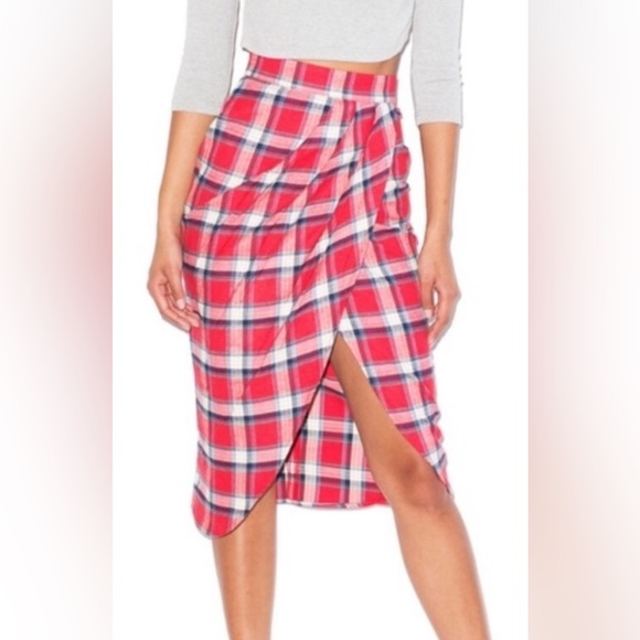 Mistress Rocks Red Plaid Midi Wrap Skirt - Picture 1 of 7
